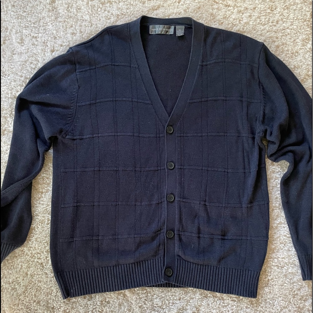 Oscar de la Renta cardigan sweater. Size XXL. Color is blue.